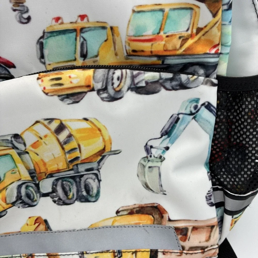 Kids Construction Vehicle Backpack Watercolor Trucks Preschool Bag Reflective